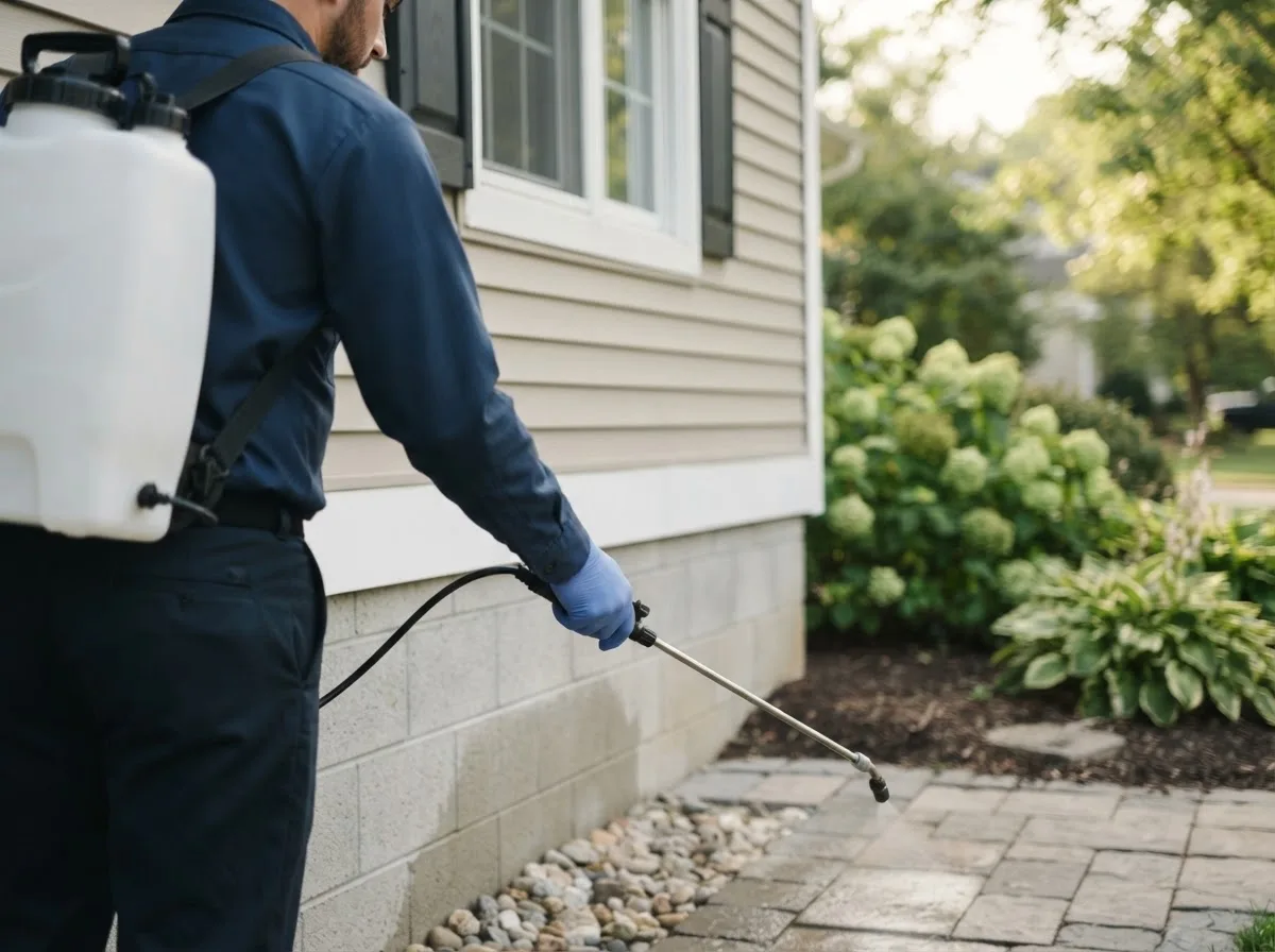 Pest control technician inspecting a home in Remington, IN
